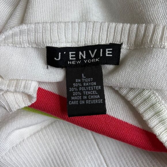 J'ENVIE New York White Green Blue Red 3/4 Sleeve Blouse Women's L - Picture 4 of 11